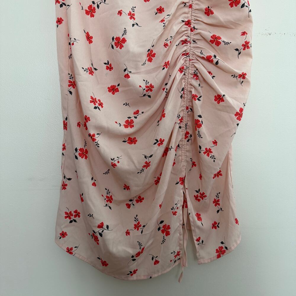 NWT JOA Floral Scrunch Hem Midi Dress Short Sleeve Zipper Back Size XL - Picture 2 of 11